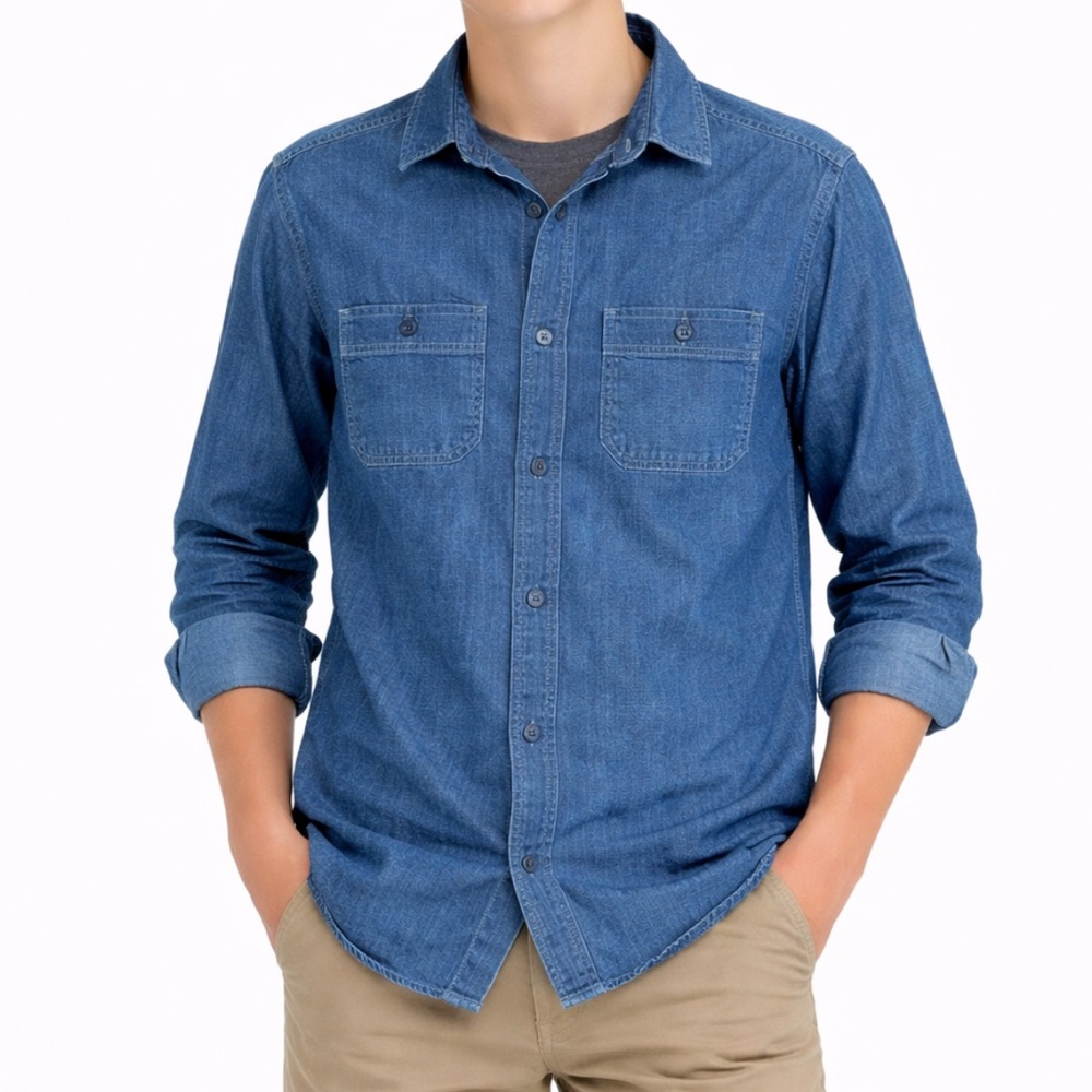 FITH boy’s chambray blue denim cotton button down shirt size large